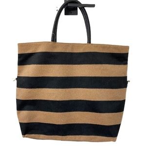 ANTHROPOLOGIE Striped Fuzzy Over Night Tote Bag with Pouch